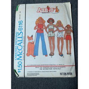McCall's Girls Shirt Romper Pants Annie's Clothes Line Sewing Pattern sz 14 6116